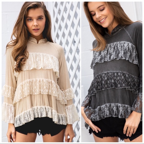 POL Chocolate Tiered Ruffle Lace Top - Picture 6 of 10